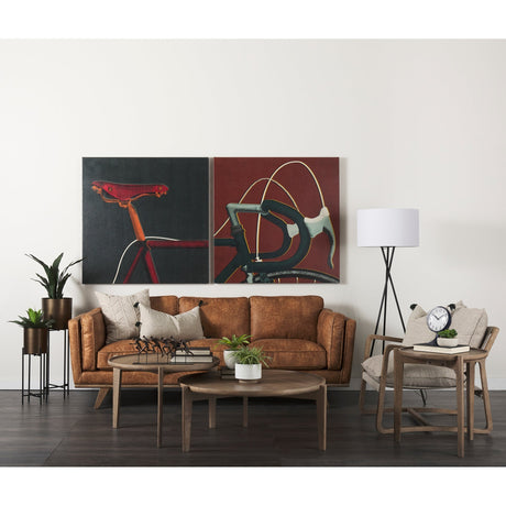 Brooks Cognac Faux Leather Three Seater Sofa With Medium Brown Wooden Legs by Mercana at Eve Furniture