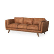 Brooks Cognac Faux Leather Three Seater Sofa With Medium Brown Wooden Legs by Mercana at Eve Furniture