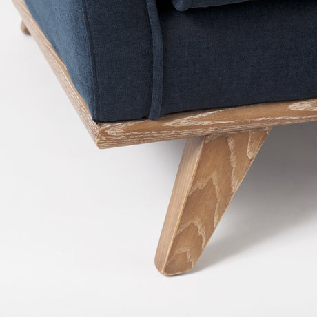 Brooks Navy Blue Fabric Chair W/ Medium Brown Wooden Legs by Mercana at Eve Furniture