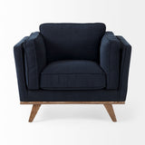 Brooks Navy Blue Fabric Chair W/ Medium Brown Wooden Legs by Mercana at Eve Furniture