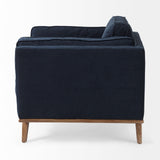 Brooks Navy Blue Fabric Chair W/ Medium Brown Wooden Legs by Mercana at Eve Furniture