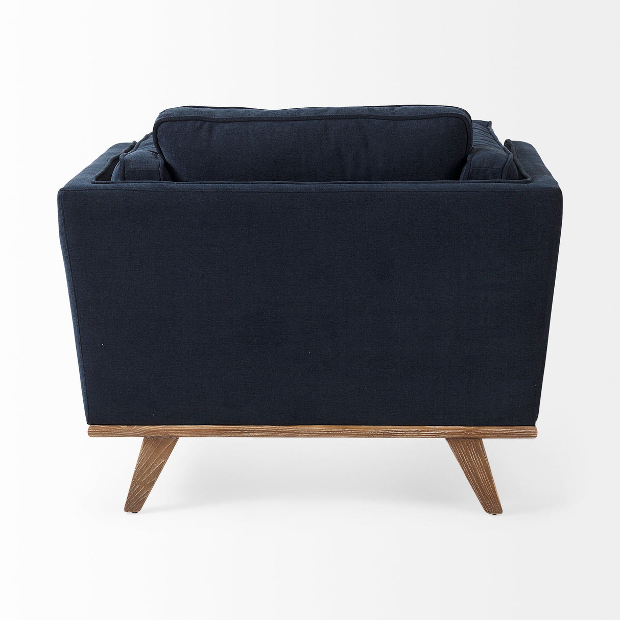 Brooks Navy Blue Fabric Chair W/ Medium Brown Wooden Legs by Mercana at Eve Furniture