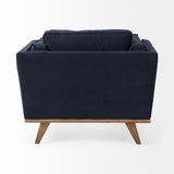 Brooks Navy Blue Fabric Chair W/ Medium Brown Wooden Legs by Mercana at Eve Furniture