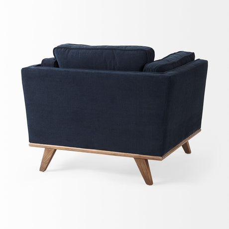 Brooks Navy Blue Fabric Chair W/ Medium Brown Wooden Legs by Mercana at Eve Furniture