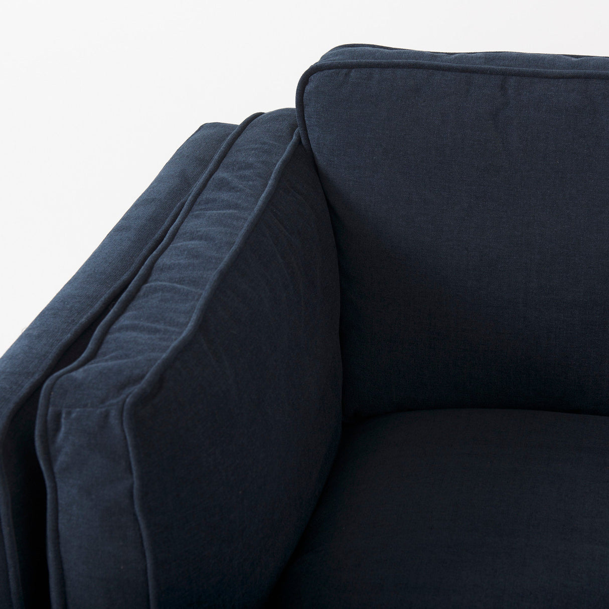 Brooks Navy Blue Fabric Chair W/ Medium Brown Wooden Legs by Mercana at Eve Furniture