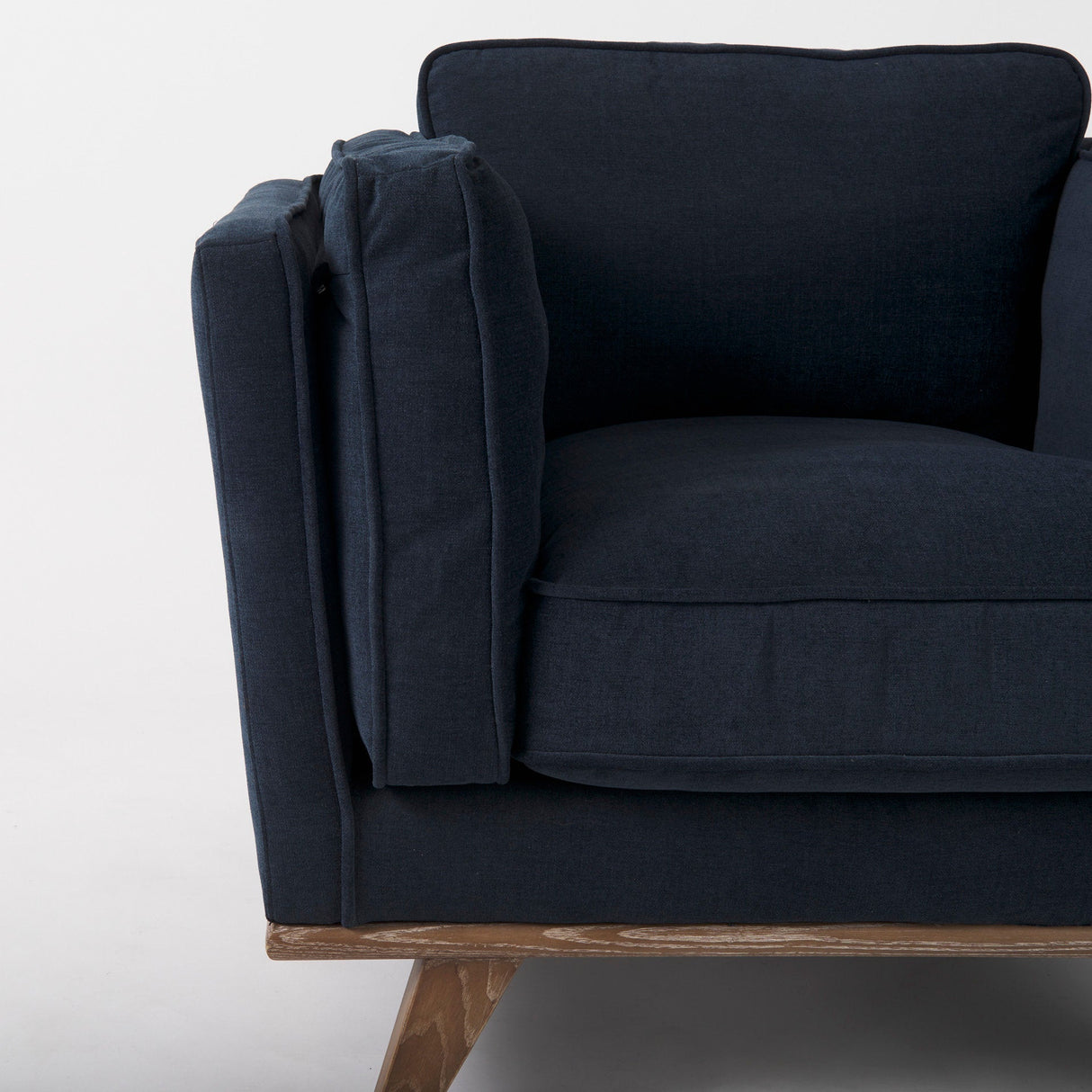 Brooks Navy Blue Fabric Chair W/ Medium Brown Wooden Legs by Mercana at Eve Furniture