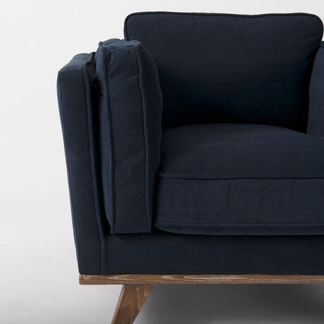 Brooks Navy Blue Fabric Chair W/ Medium Brown Wooden Legs by Mercana at Eve Furniture