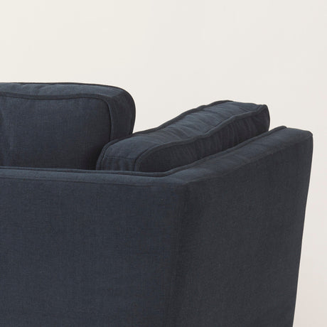 Brooks Navy Blue Fabric Chair W/ Medium Brown Wooden Legs by Mercana at Eve Furniture