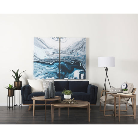 Brooks Navy Blue Fabric Three Seater Sofa W/ Medium Brown Wooden Legs by Mercana at Eve Furniture