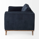 Brooks Navy Blue Fabric Three Seater Sofa W/ Medium Brown Wooden Legs by Mercana at Eve Furniture