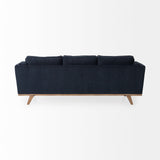 Brooks Navy Blue Fabric Three Seater Sofa W/ Medium Brown Wooden Legs by Mercana at Eve Furniture
