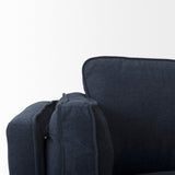 Brooks Navy Blue Fabric Three Seater Sofa W/ Medium Brown Wooden Legs by Mercana at Eve Furniture