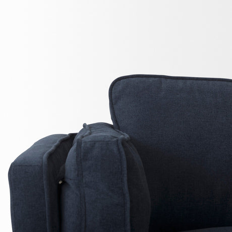 Brooks Navy Blue Fabric Three Seater Sofa W/ Medium Brown Wooden Legs by Mercana at Eve Furniture
