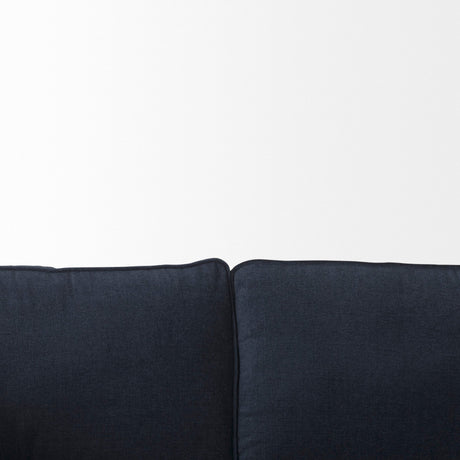 Brooks Navy Blue Fabric Three Seater Sofa W/ Medium Brown Wooden Legs by Mercana at Eve Furniture