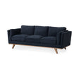 Brooks Navy Blue Fabric Three Seater Sofa W/ Medium Brown Wooden Legs by Mercana at Eve Furniture