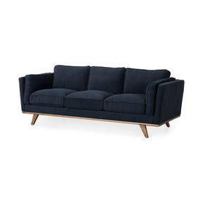 Brooks Navy Blue Fabric Three Seater Sofa W/ Medium Brown Wooden Legs by Mercana at Eve Furniture