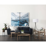 Brooks Navy Blue Fabric Three Seater Sofa With Medium Brown Wooden Legs by Mercana at Eve Furniture