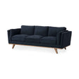 Brooks Navy Blue Fabric Three Seater Sofa With Medium Brown Wooden Legs by Mercana at Eve Furniture