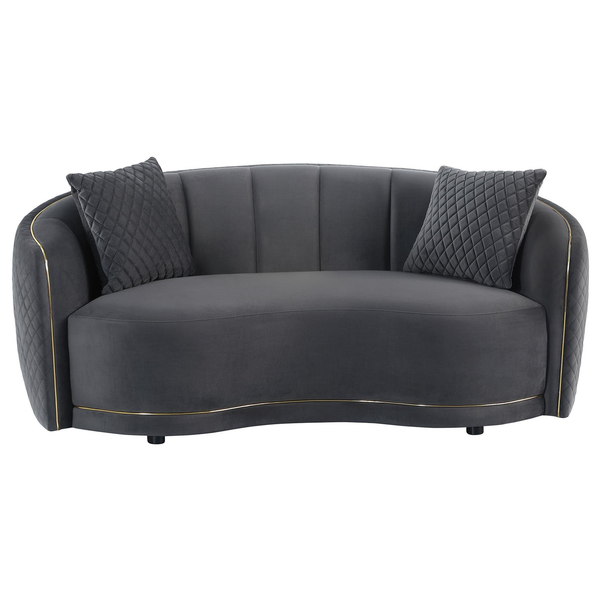 Brookside Dark Gray Velvet Upholstered Curved Loveseat by Coaster at Eve Furniture