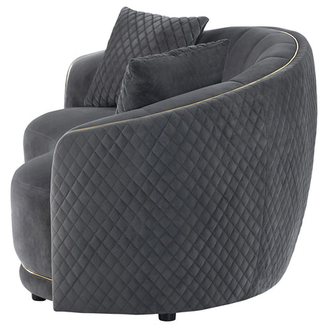 Brookside Dark Gray Velvet Upholstered Curved Loveseat by Coaster at Eve Furniture