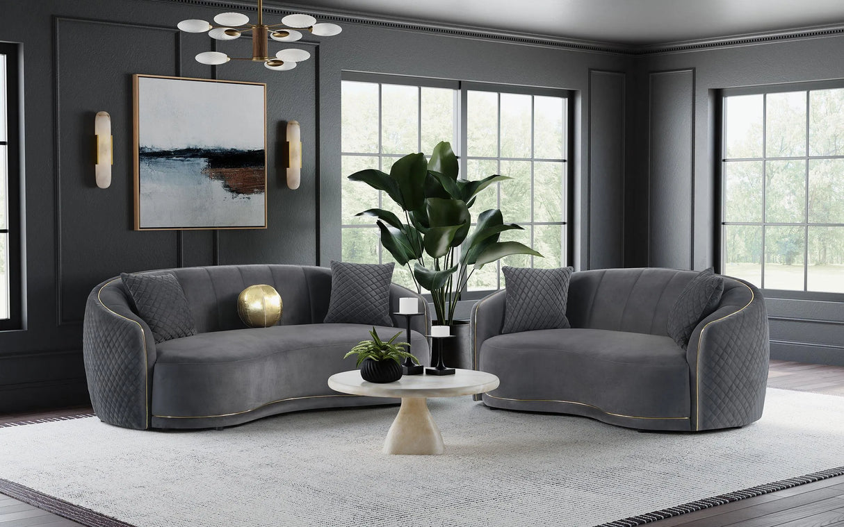 Brookside Dark Grey Velvet Upholstered Curved Sofa by Coaster at Eve Furniture