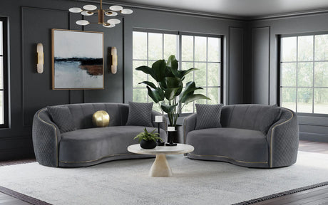 Brookside Dark Grey Velvet Upholstered Curved Sofa by Coaster at Eve Furniture