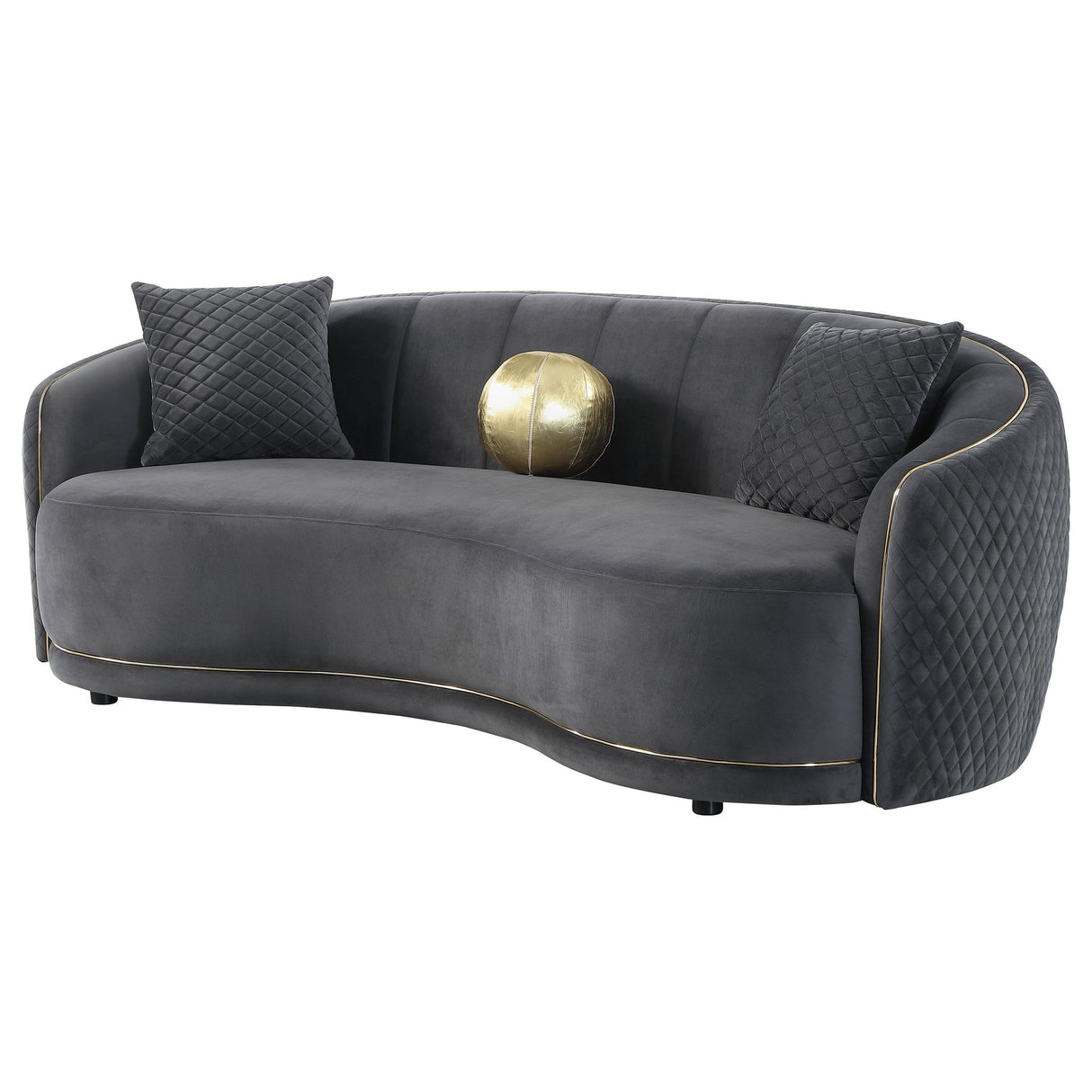 Brookside Dark Grey Velvet Upholstered Curved Sofa by Coaster at Eve Furniture