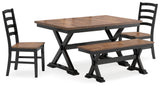 Wildenauer Brown/Black Dining Table and 2 Chairs and Bench