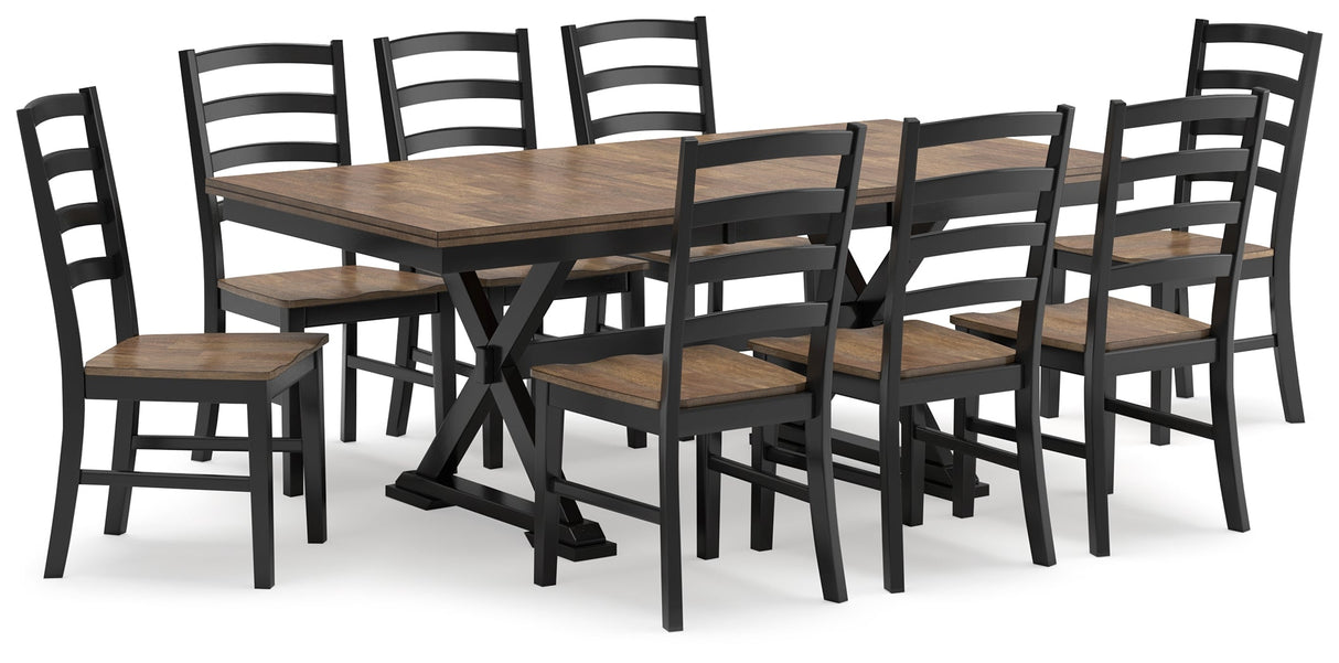 Wildenauer Brown/Black Dining Table and 8 Chairs