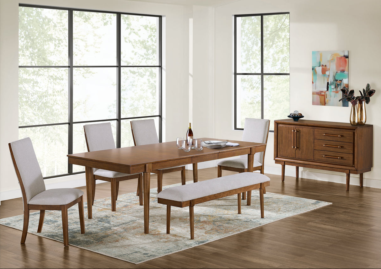 Lyncott Dining Table and 4 Chairs and Bench in Brown