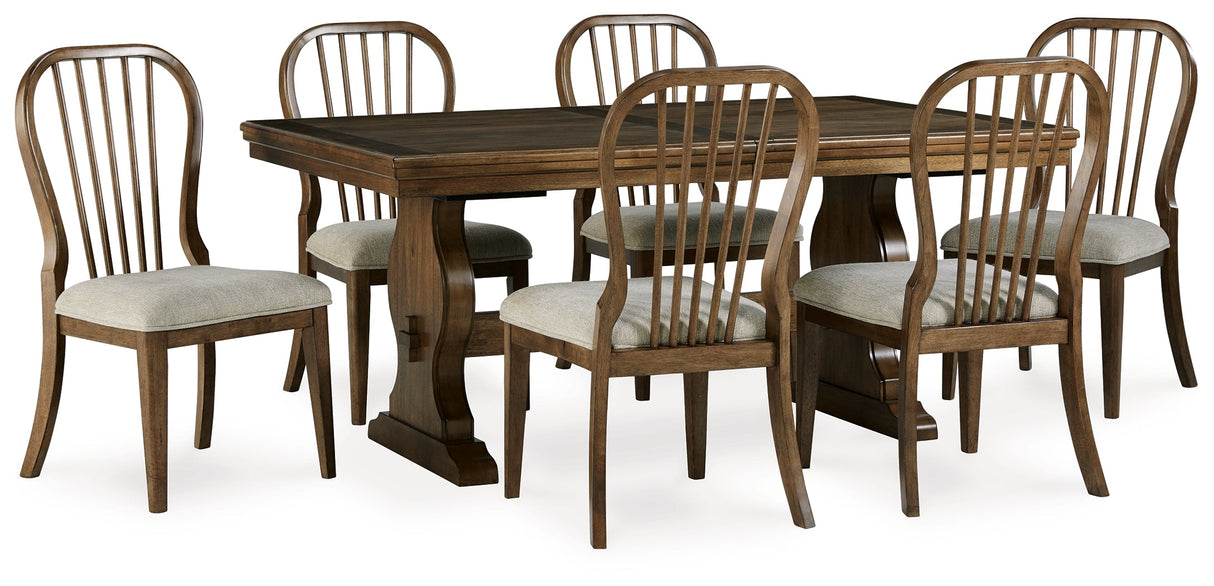 Sturlayne Dining Table and 6 Chairs with Storage in Brown