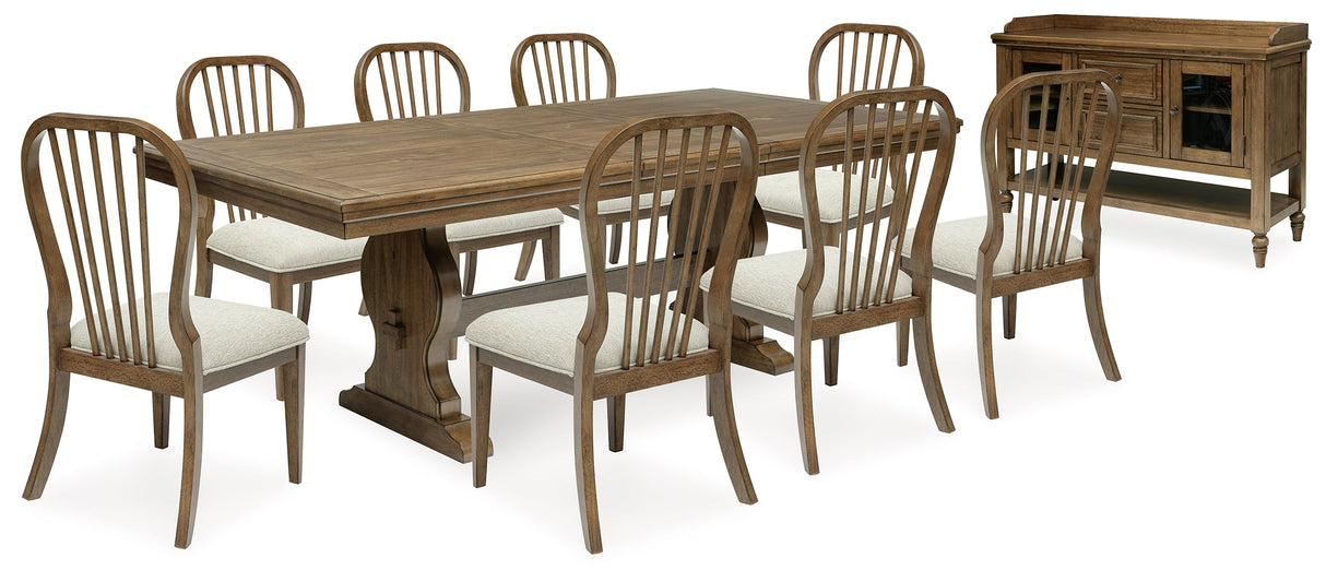 Sturlayne Dining Table and 8 Chairs with Storage in Brown