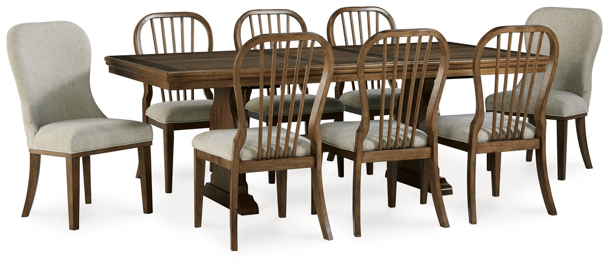 Sturlayne Dining Table and 8 Chairs with Storage in Brown