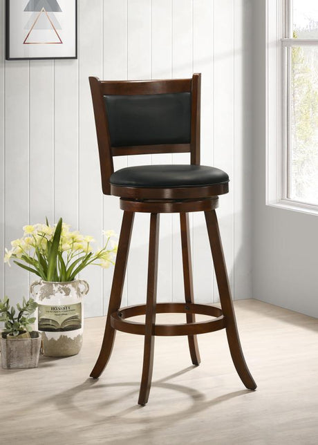 Broxton Chestnut/Black Upholstered Swivel Bar Stools, Set of 2 by Coaster at Eve Furniture
