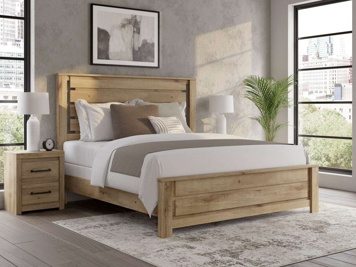 Brozmont Tan King Panel Bed by Ashley at Eve Furniture