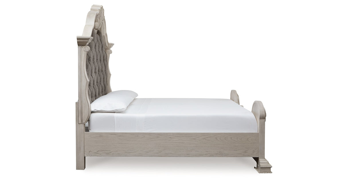 Bruchandi Antique White California King Upholstered Panel Bed by Ashley at Eve Furniture