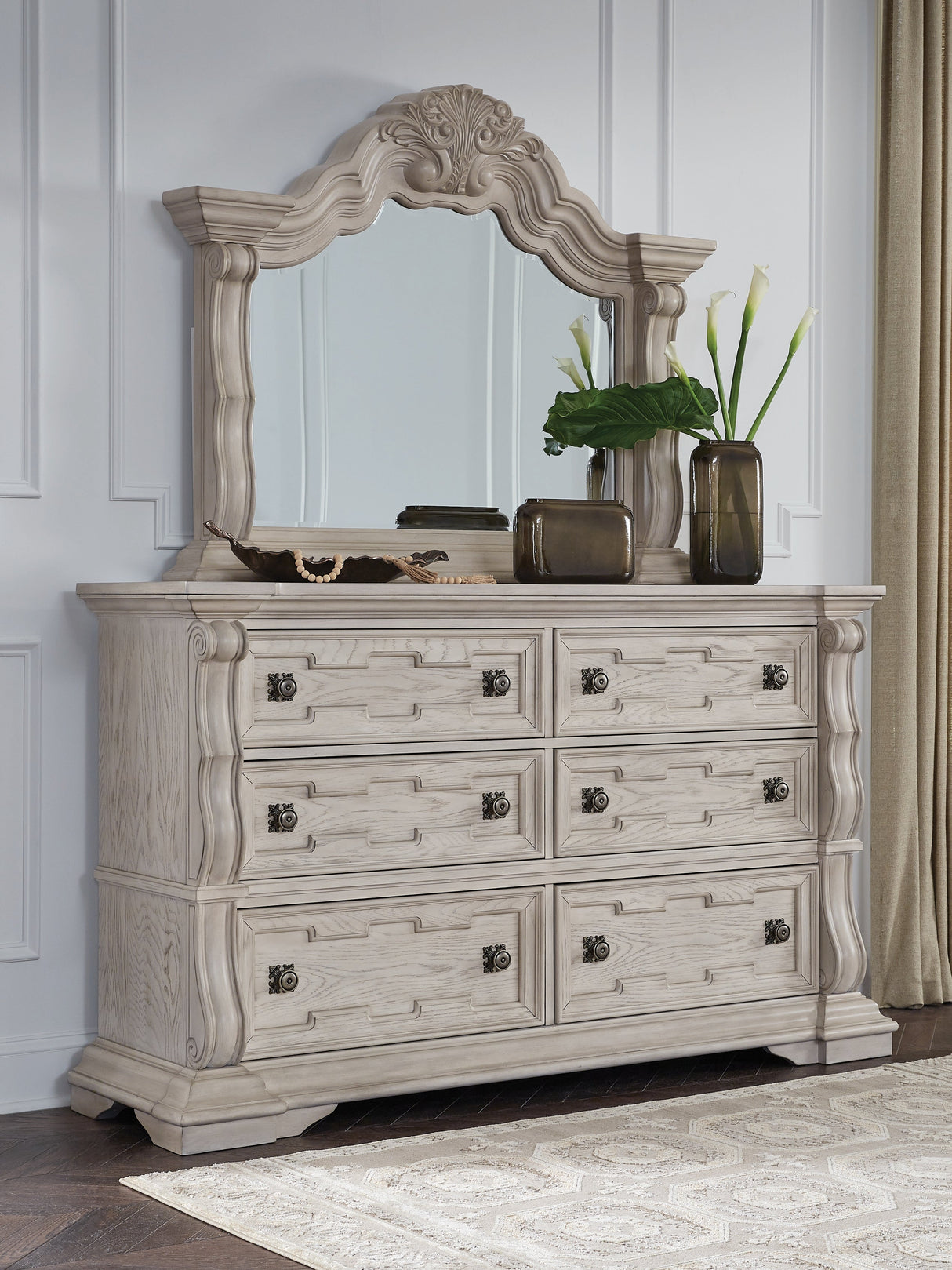 Bruchandi Antique White Dresser and Mirror by Ashley at Eve Furniture