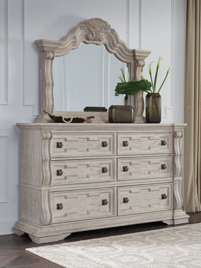 Bruchandi Antique White Dresser and Mirror by Ashley at Eve Furniture