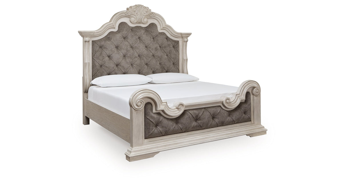 Bruchandi Antique White King Upholstered Panel Bed by Ashley at Eve Furniture