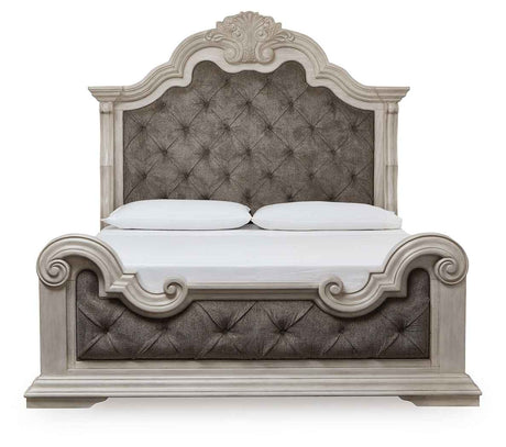 Bruchandi Antique White King Upholstered Panel Bed by Ashley at Eve Furniture