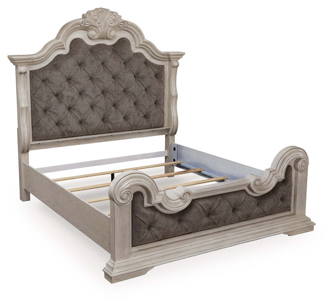 Bruchandi Antique White Queen Upholstered Panel Bed by Ashley at Eve Furniture