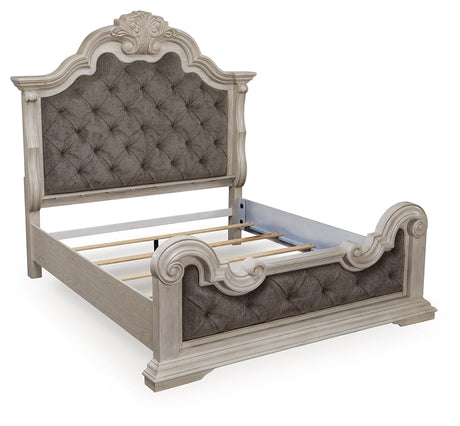 Bruchandi Antique White Queen Upholstered Panel Bed by Ashley at Eve Furniture