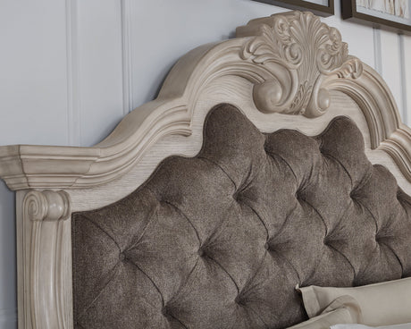 Bruchandi Antique White Queen Upholstered Panel Bed by Ashley at Eve Furniture