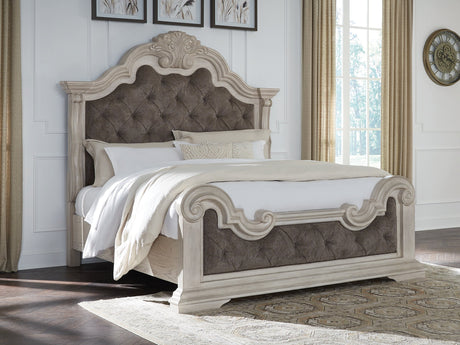Bruchandi Antique White Queen Upholstered Panel Bed by Ashley at Eve Furniture