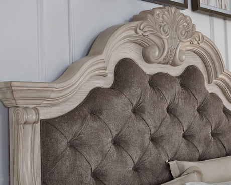 Bruchandi Antique White Upholstered Panel Bedroom Set by Ashley at Eve Furniture