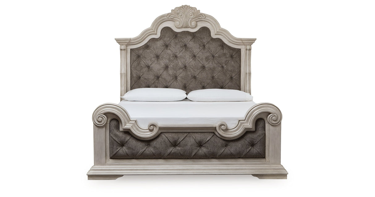 Bruchandi Antique White Upholstered Panel Bedroom Set by Ashley at Eve Furniture