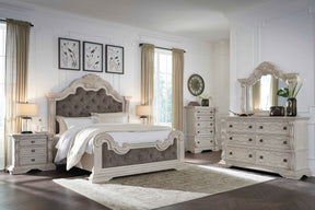 Bruchandi Antique White Upholstered Panel Bedroom Set by Ashley at Eve Furniture