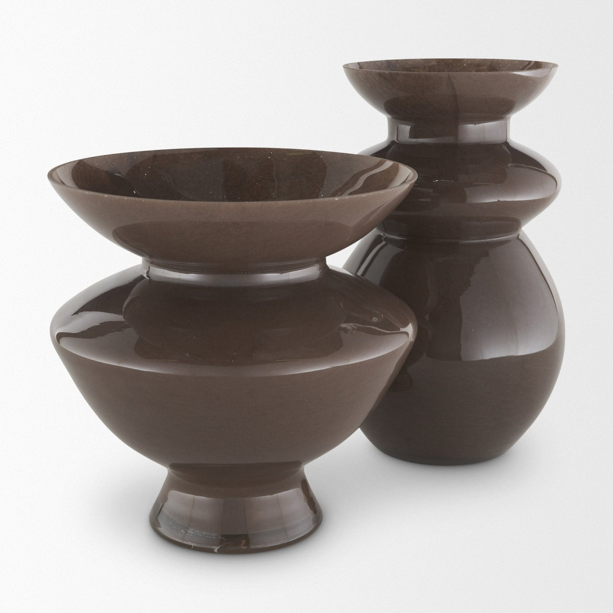 Bruna Wide Mouth Geometric Brown Glass Vase by Mercana at Eve Furniture