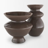 Bruna Wide Mouth Geometric Brown Glass Vase by Mercana at Eve Furniture