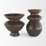 Bruna Wide Mouth Geometric Brown Glass Vase by Mercana at Eve Furniture